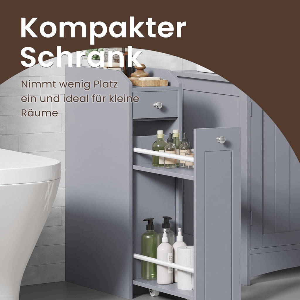Bathroom cabinet - narrow cupboard for toilet paper, compact design