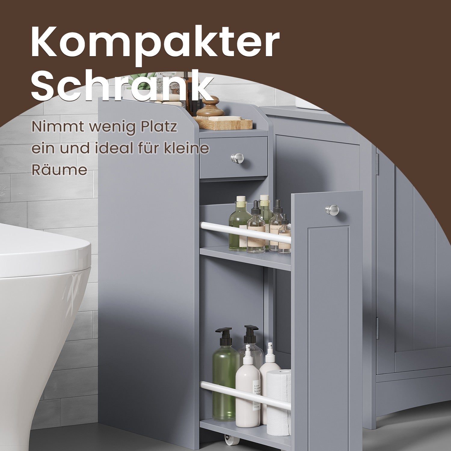 Bathroom cabinet - narrow cupboard for toilet paper, compact design