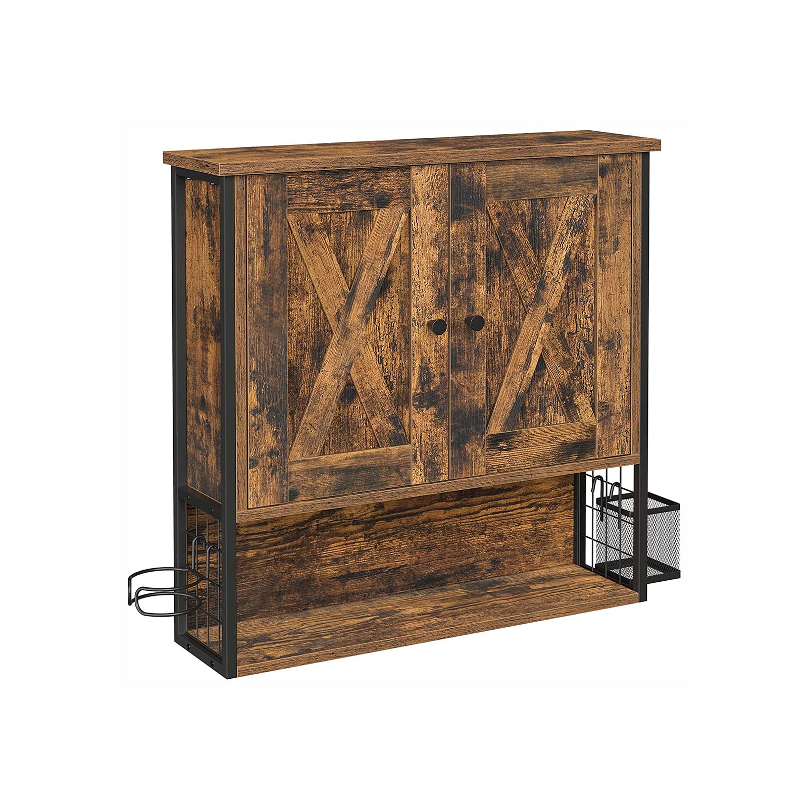 Bathroom cabinet - Wall cabinet - Storage cupboard - With 2 doors - Adjustable shelves - Brown