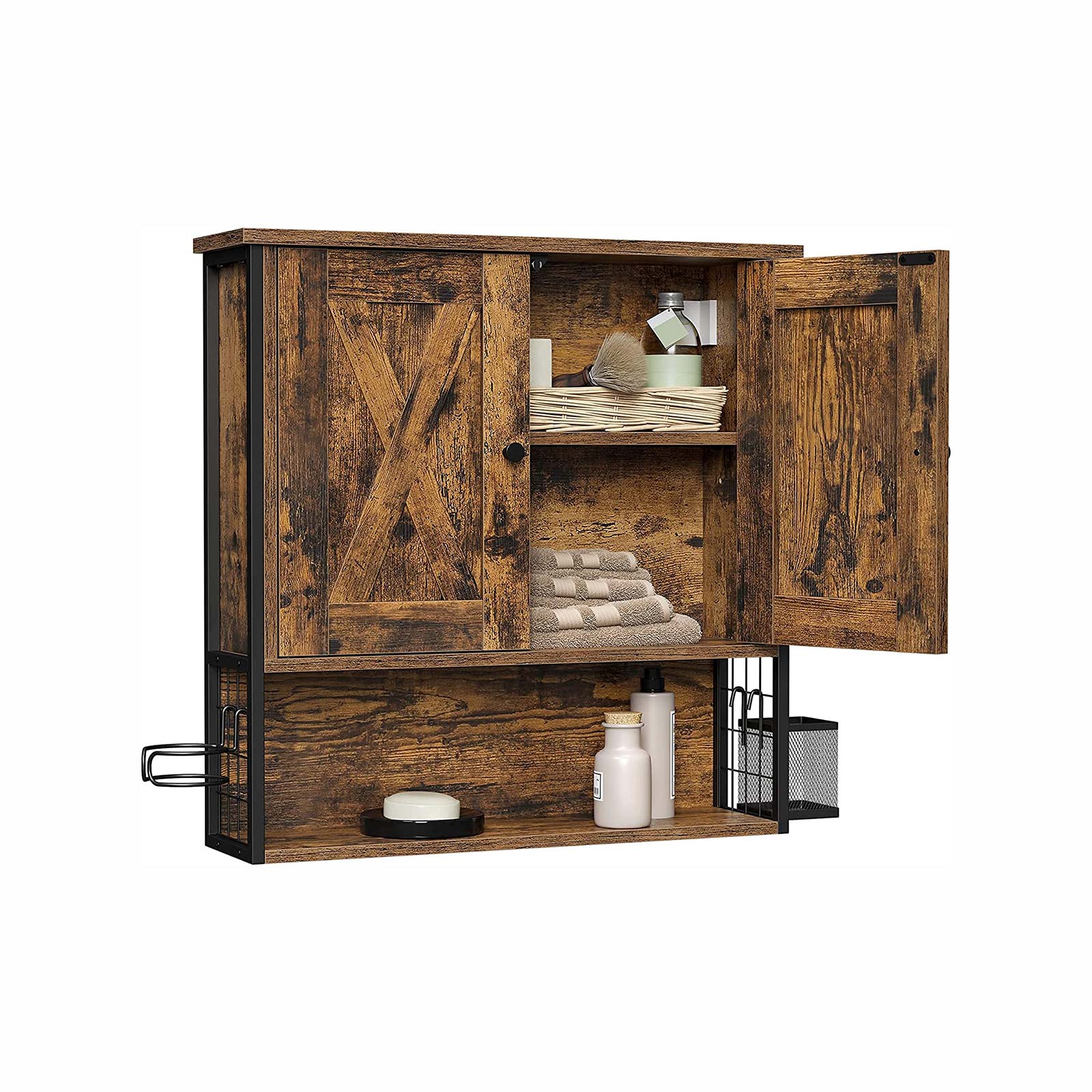 Bathroom cabinet - Wall cabinet - Storage cupboard - With 2 doors - Adjustable shelves - Brown