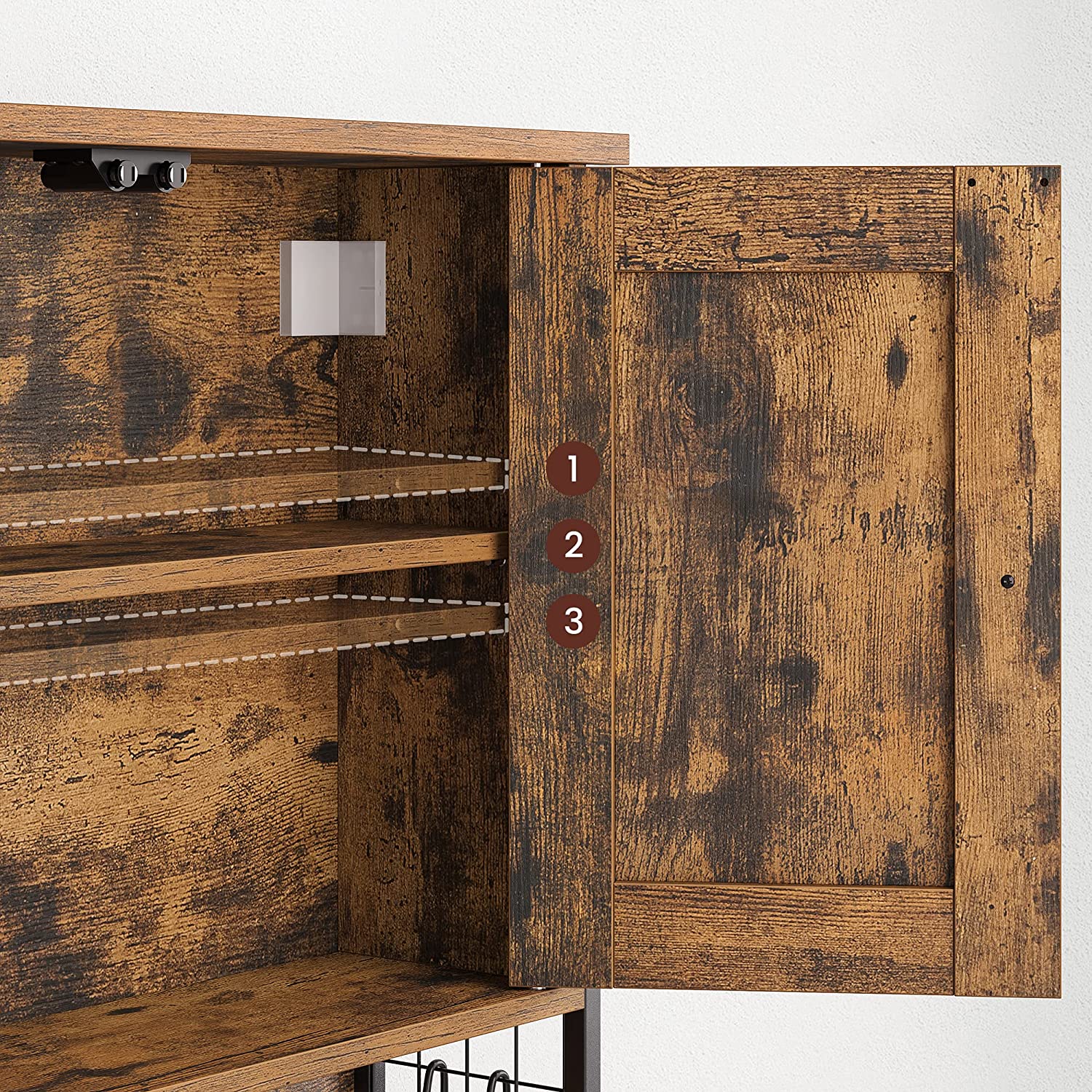 Bathroom cabinet - Wall cabinet - Storage cupboard - With 2 doors - Adjustable shelves - Brown