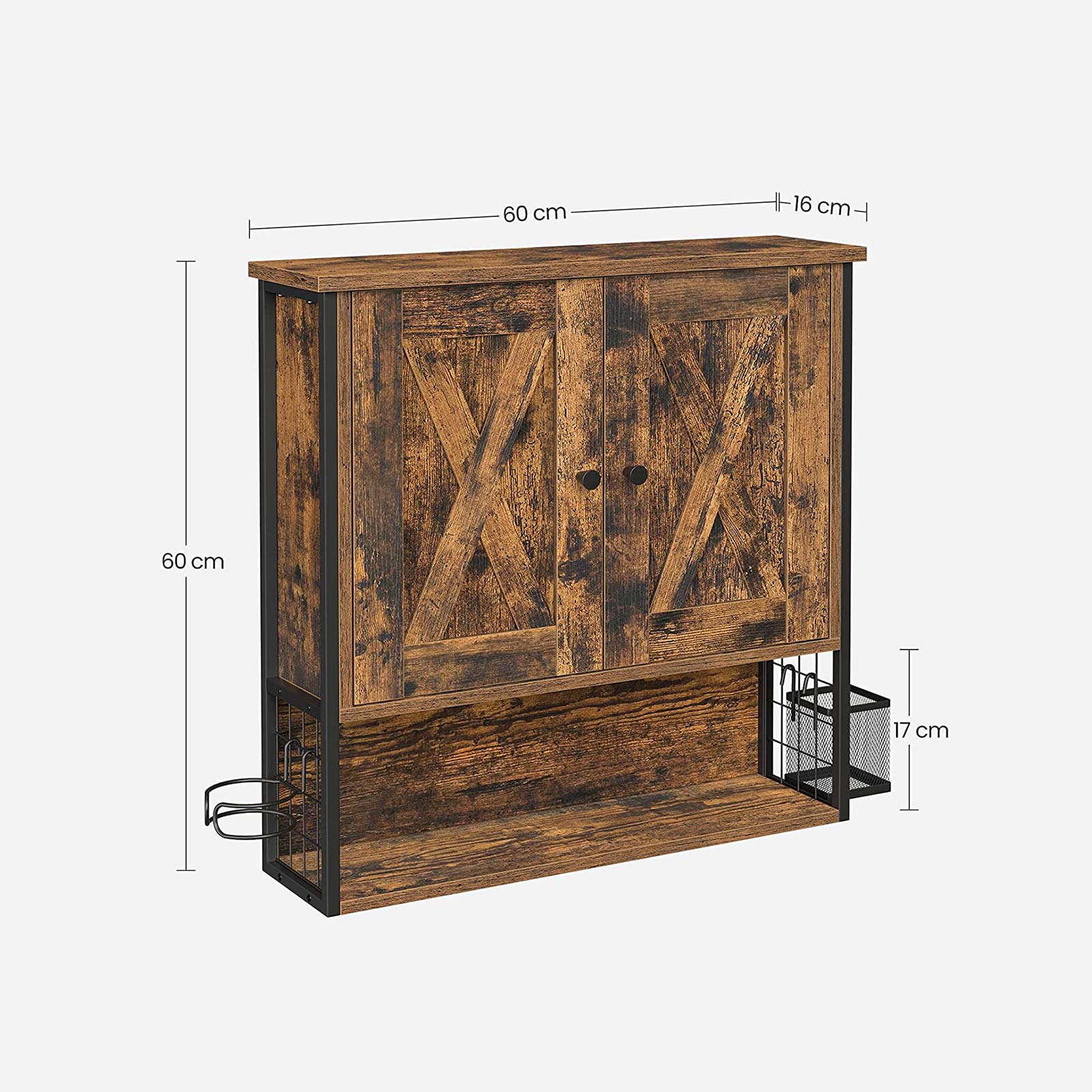 Bathroom cabinet - Wall cabinet - Storage cupboard - With 2 doors - Adjustable shelves - Brown