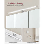 Bathroom mirror cabinet - 3 doors - with lighting and adjustable plank