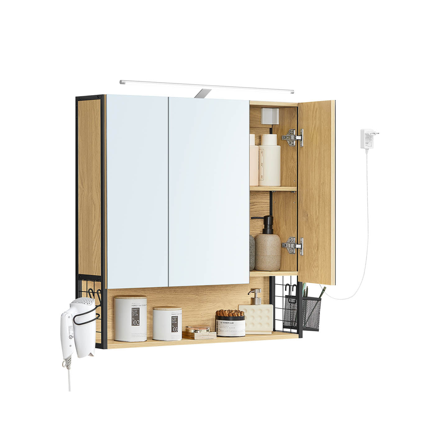 Mirror cabinet - Bathroom cabinet - With Lighting - Double Door - Modern - White / Gold