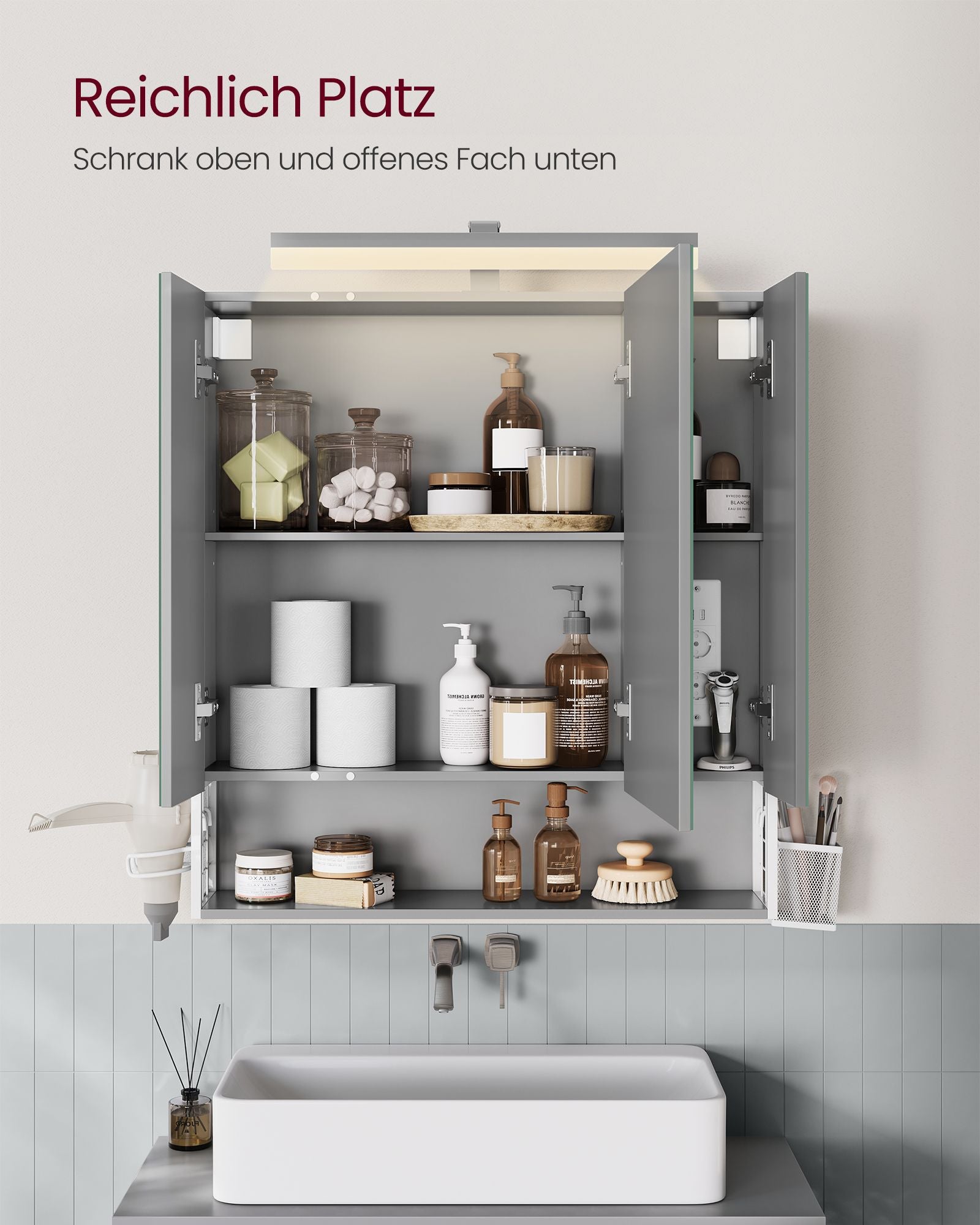 Bathroom furniture - With sockets and 3 doors - Wolkwit and pigeon gray