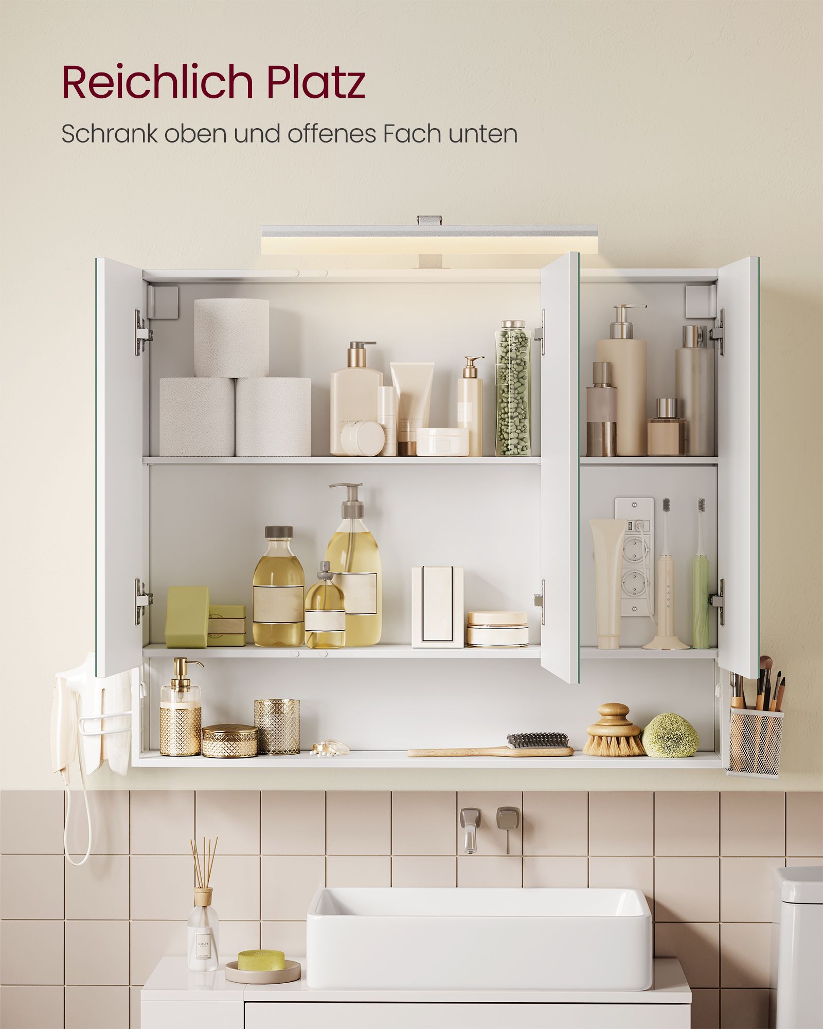 Bathroom furniture with 3 doors - 16.5 x 90 x 75 cm - Cloudy White