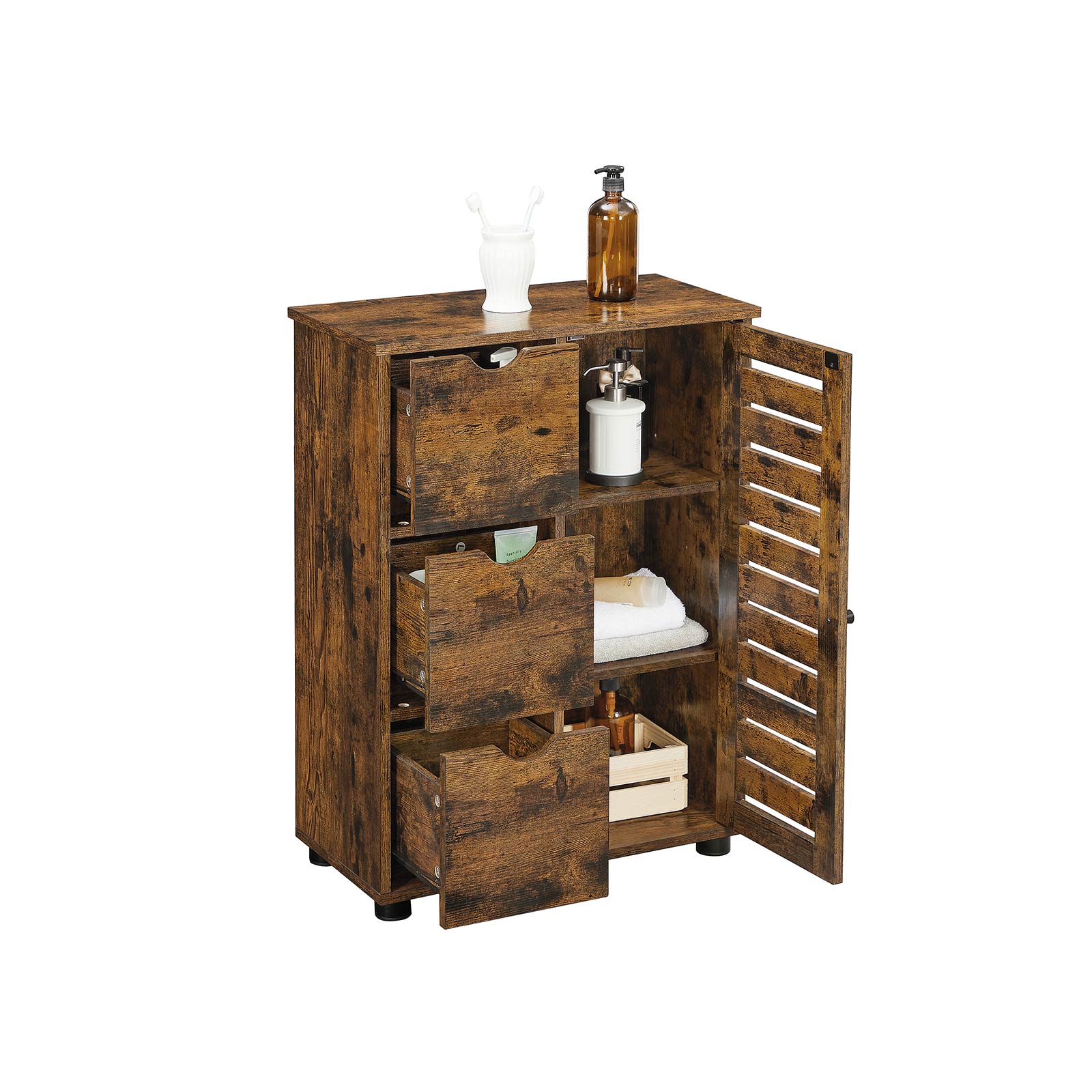 Bathroom furniture - Storage cupboard - 3 drawers - 2 adjustable shelves - Brown
