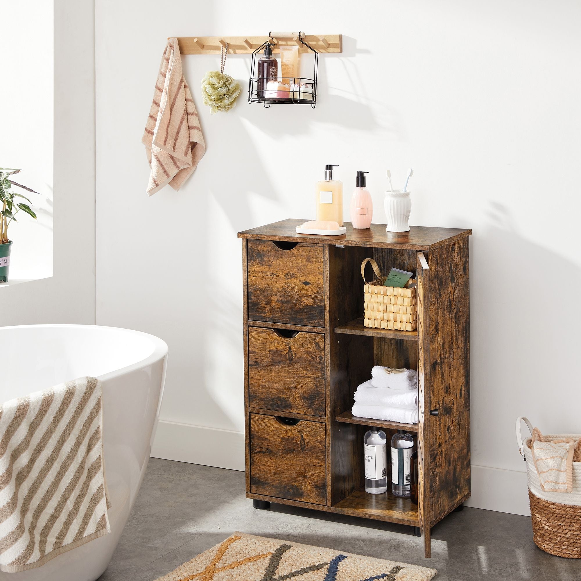 Bathroom furniture - Storage cupboard - 3 drawers - 2 adjustable shelves - Brown