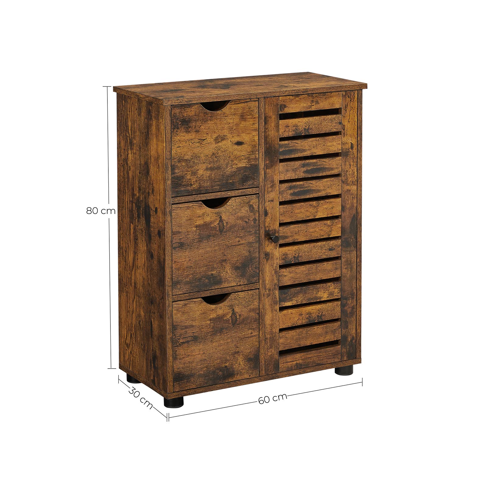 Bathroom furniture - Storage cupboard - 3 drawers - 2 adjustable shelves - Brown