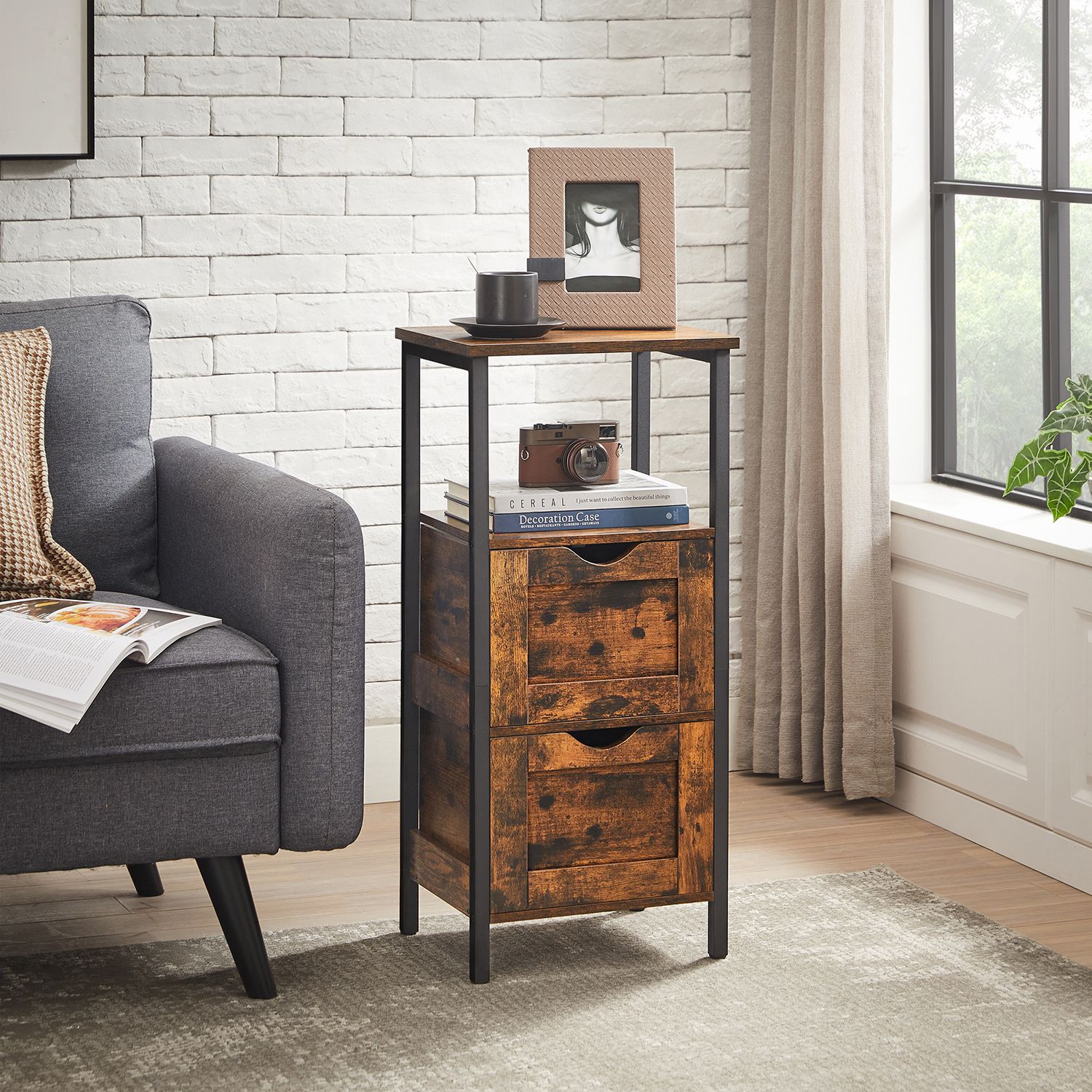 Bathroom cabinet - With 2 drawers - Storage cabinet - Vintage Brown / Black