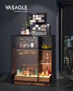 Wine cabinet - Beverage cabinet - With lighting and canaled glass door - Wood - Black