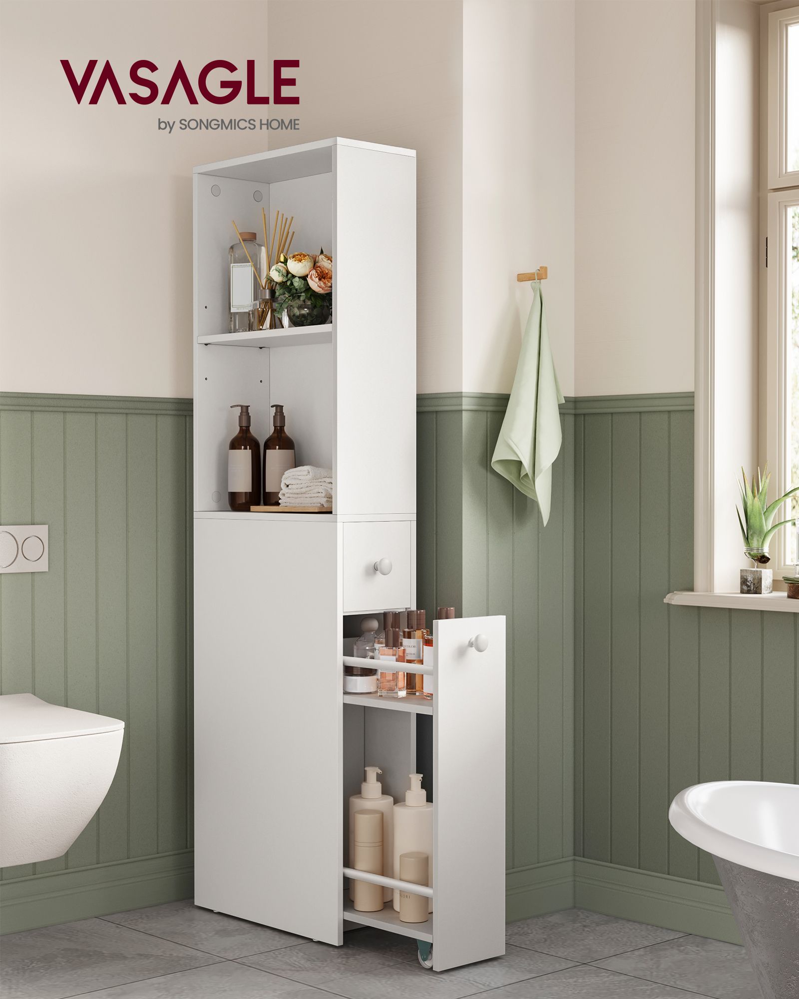 Bathroom cabinet - high and narrow - classic white