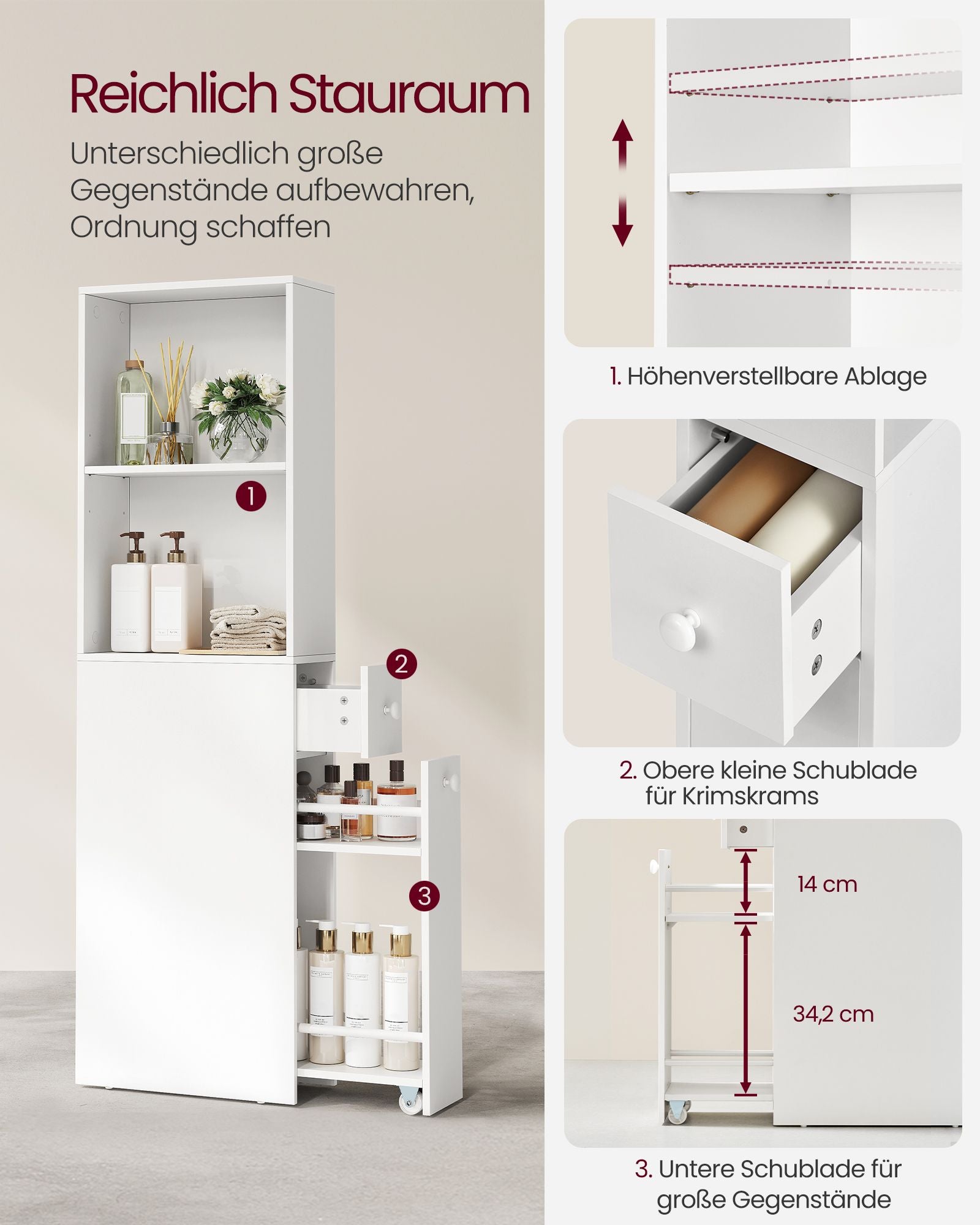 Bathroom cabinet - high and narrow - classic white