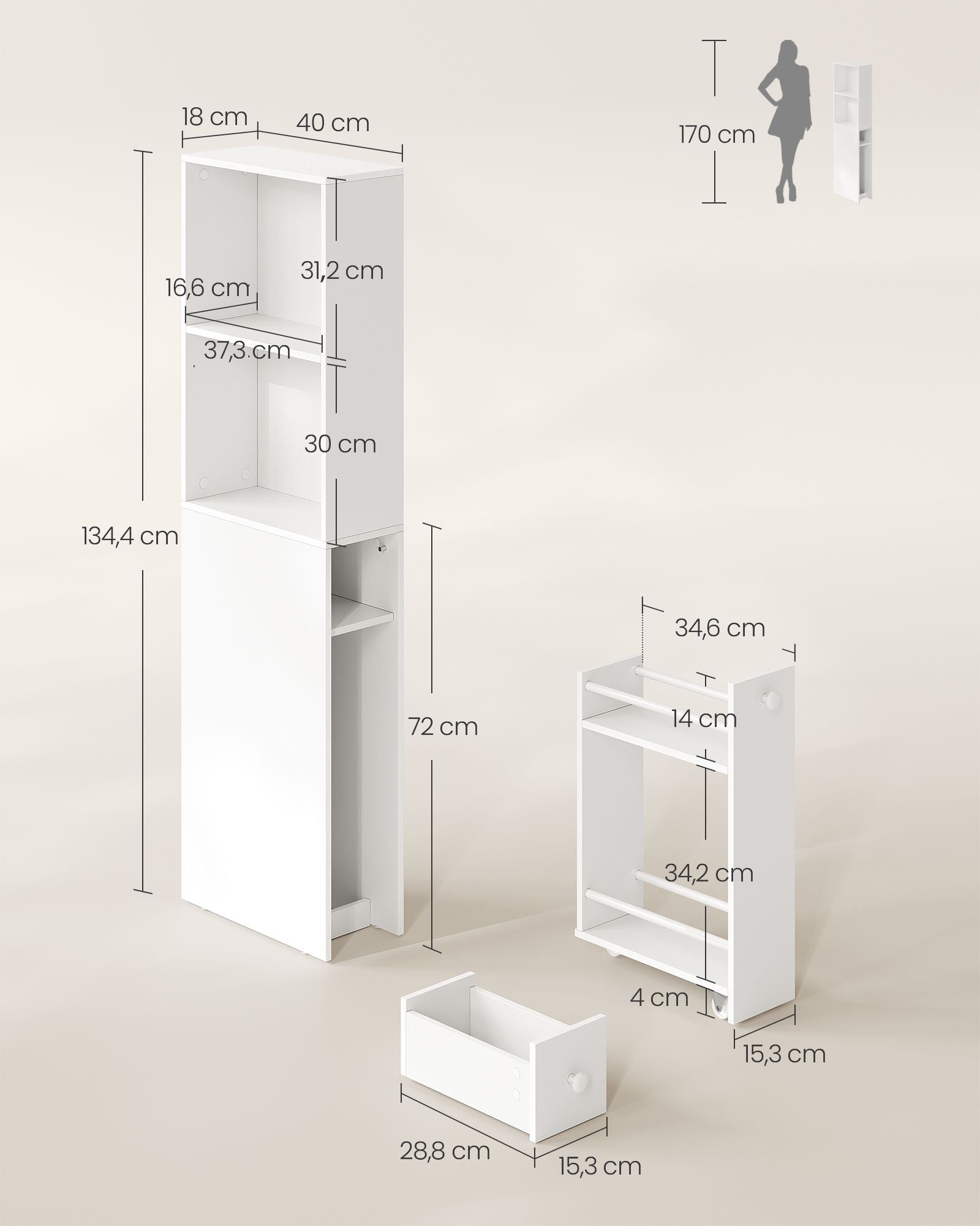 Bathroom cabinet - high and narrow - classic white