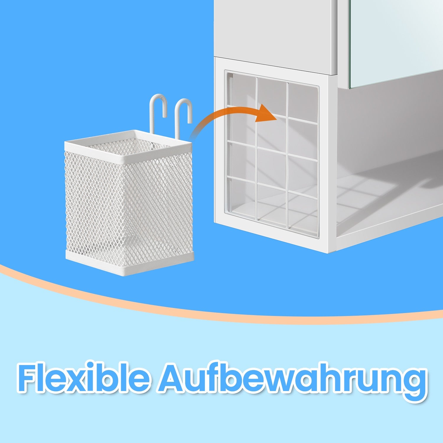 Bathroom furniture with LED lighting, sockets, hanging basket