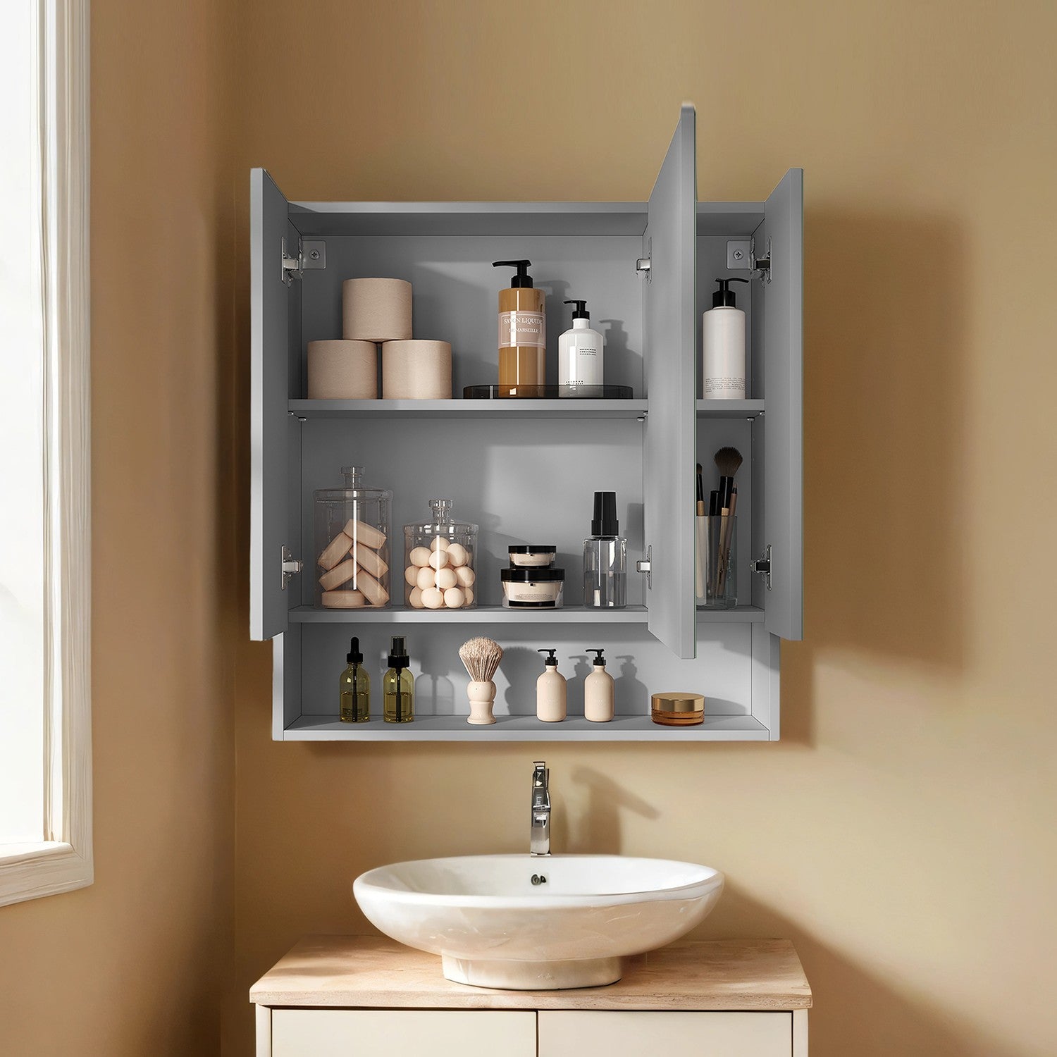 Bathroom cabinet with 3 doors, bathroom cabinet, mirror cabinet