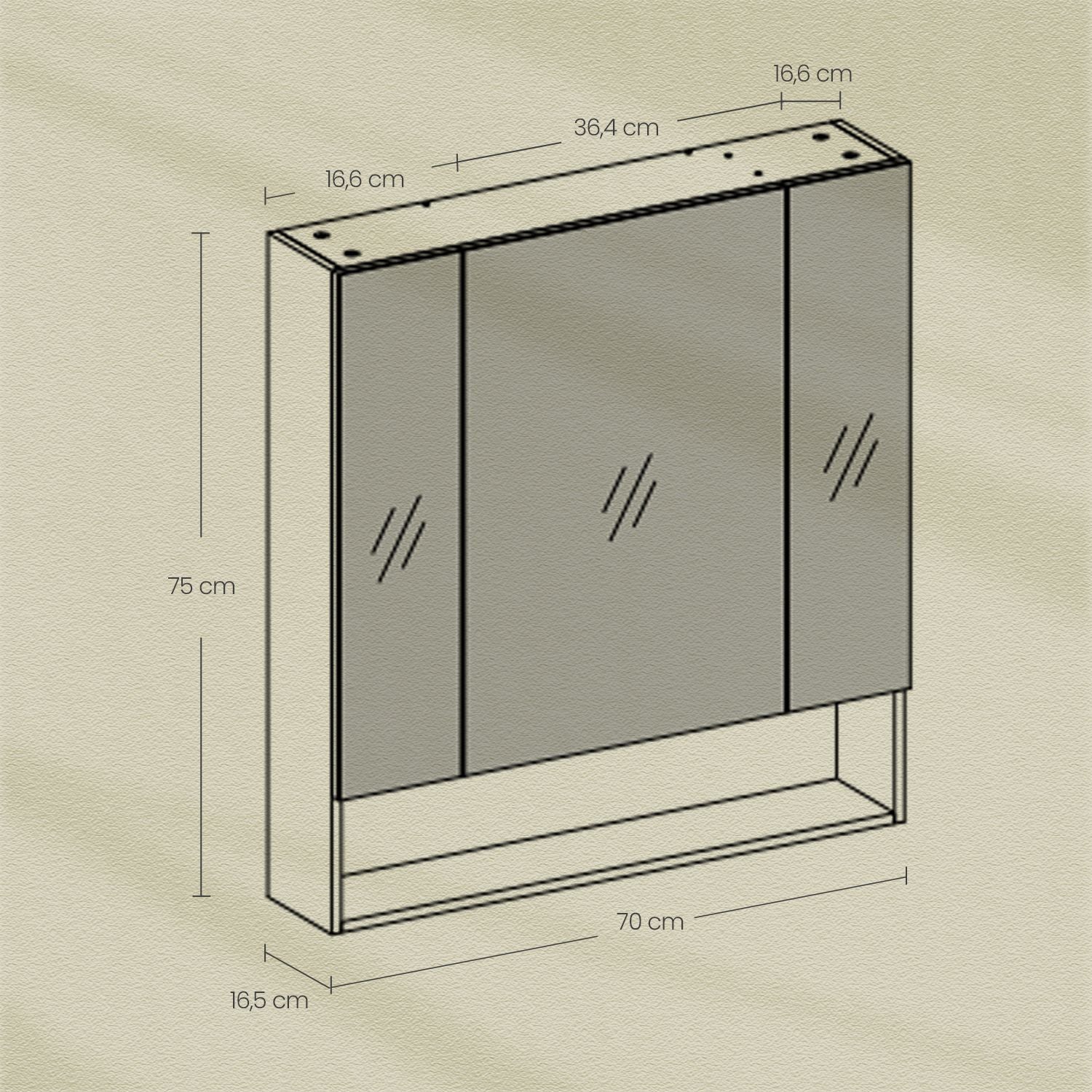 Bathroom cabinet with 3 doors, bathroom cabinet, mirror cabinet