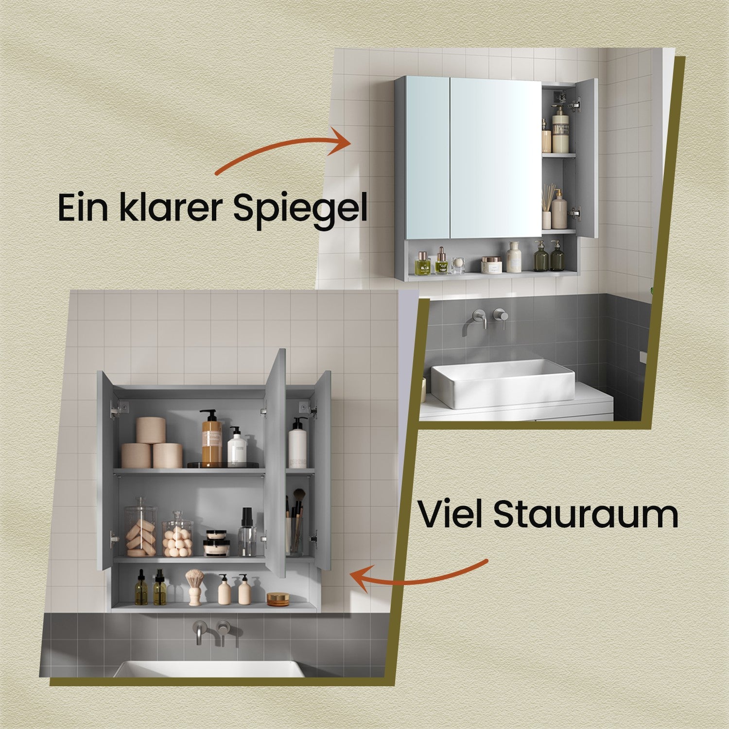 Bathroom cabinet with 3 doors, bathroom cabinet, mirror cabinet
