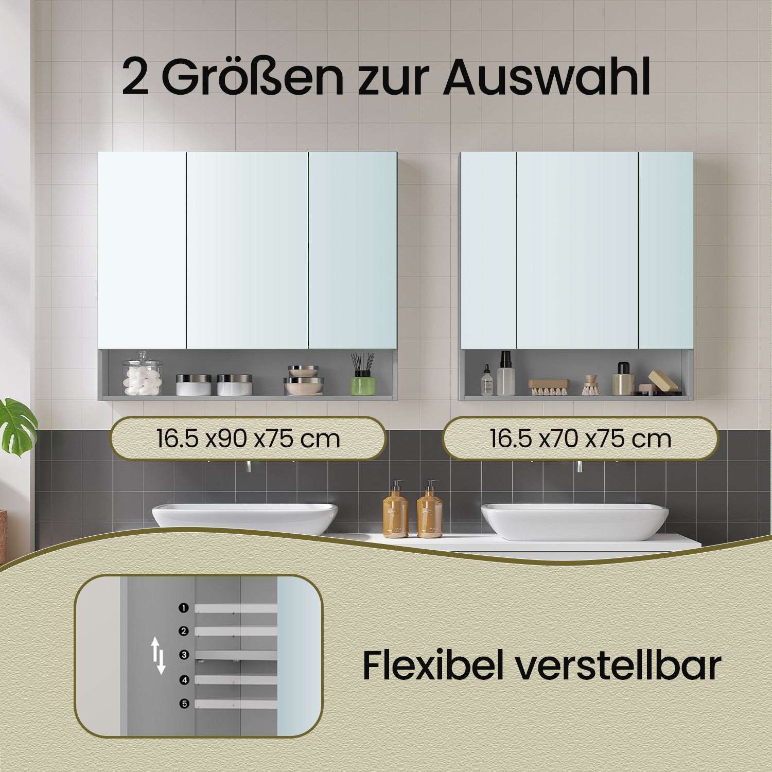 Bathroom cabinet with 3 doors, bathroom cabinet, mirror cabinet