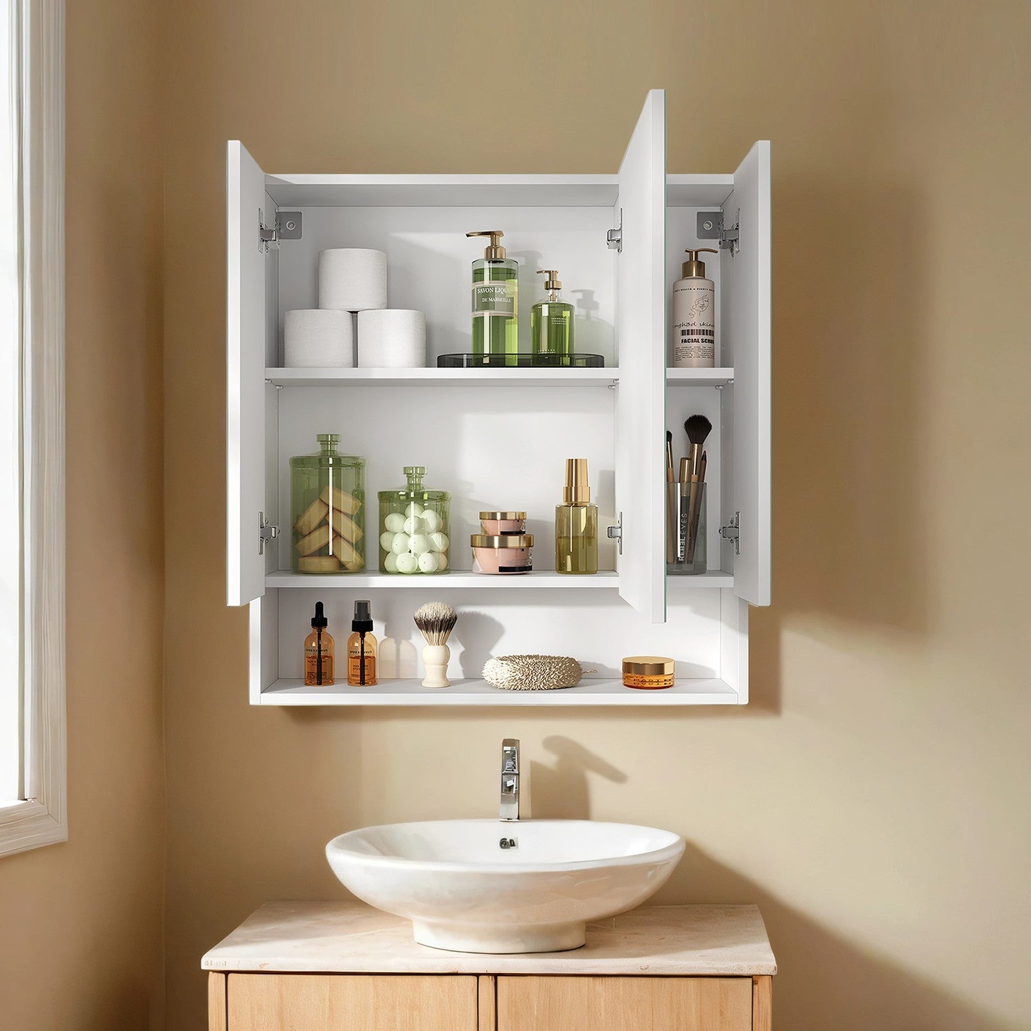Bathroom cabinet with 3 doors, bathroom cabinet, mirror cabinet