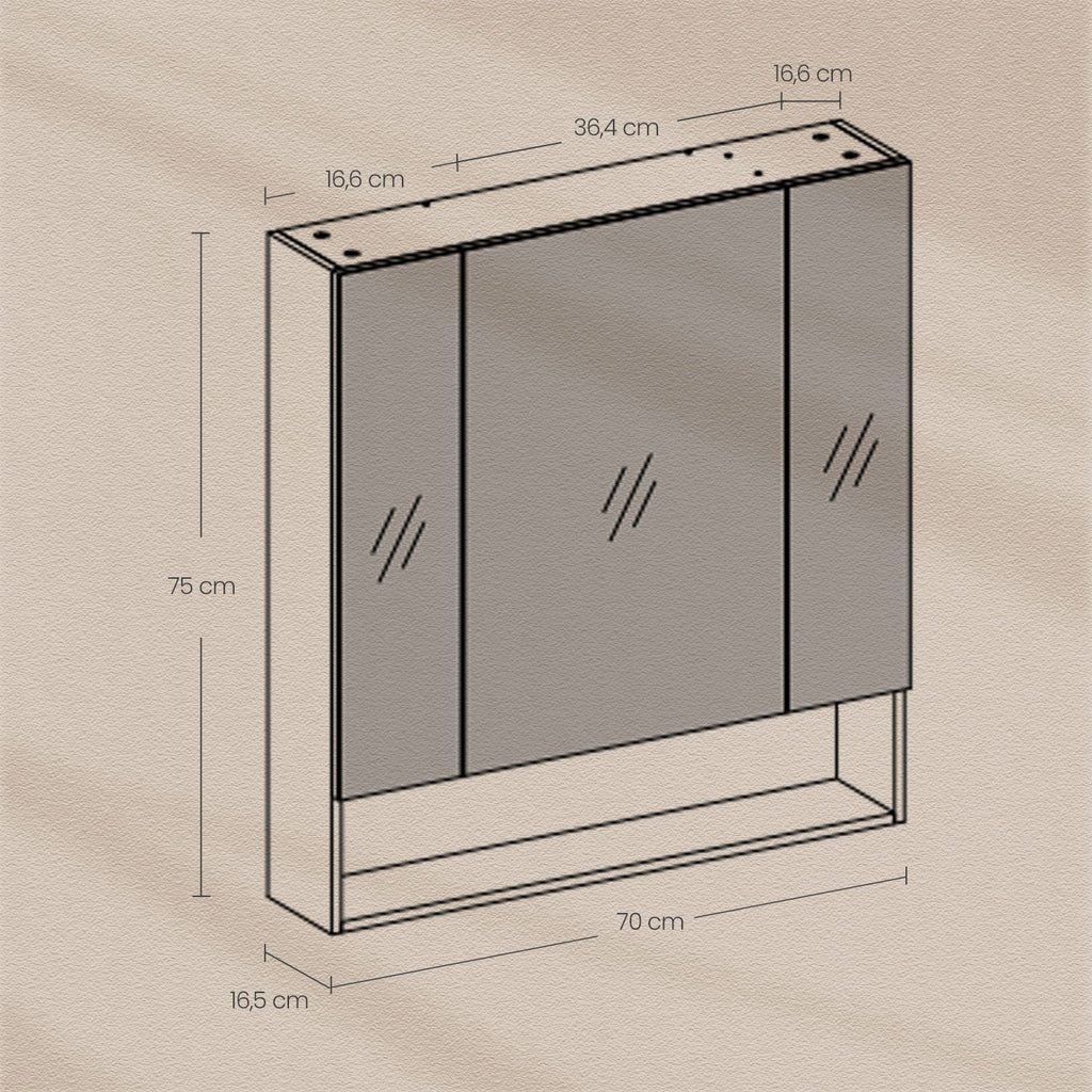 Bathroom cabinet with 3 doors, bathroom cabinet, mirror cabinet