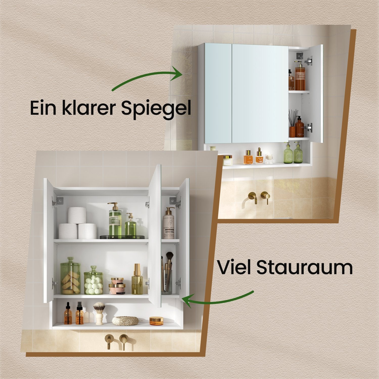 Bathroom cabinet with 3 doors, bathroom cabinet, mirror cabinet