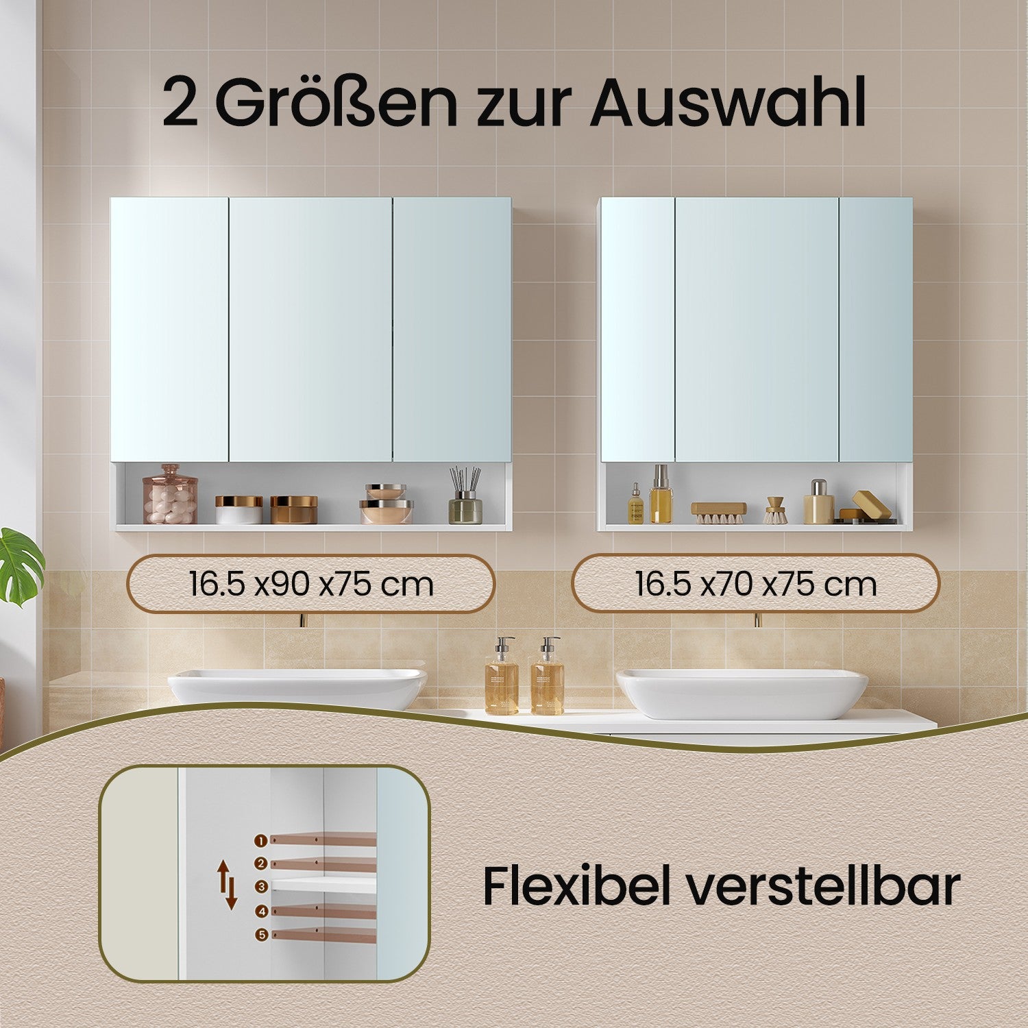 Bathroom cabinet with 3 doors, bathroom cabinet, mirror cabinet
