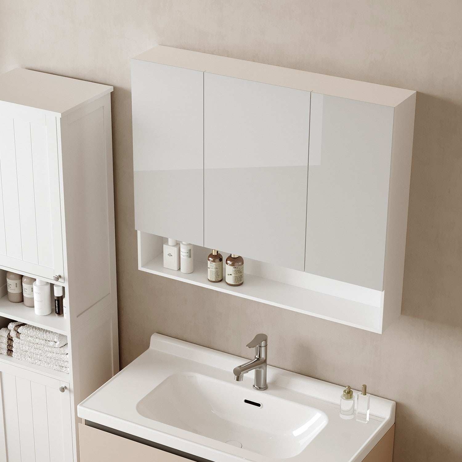 Bathroom cabinet with 3 doors, bathroom cabinet, mirror cabinet