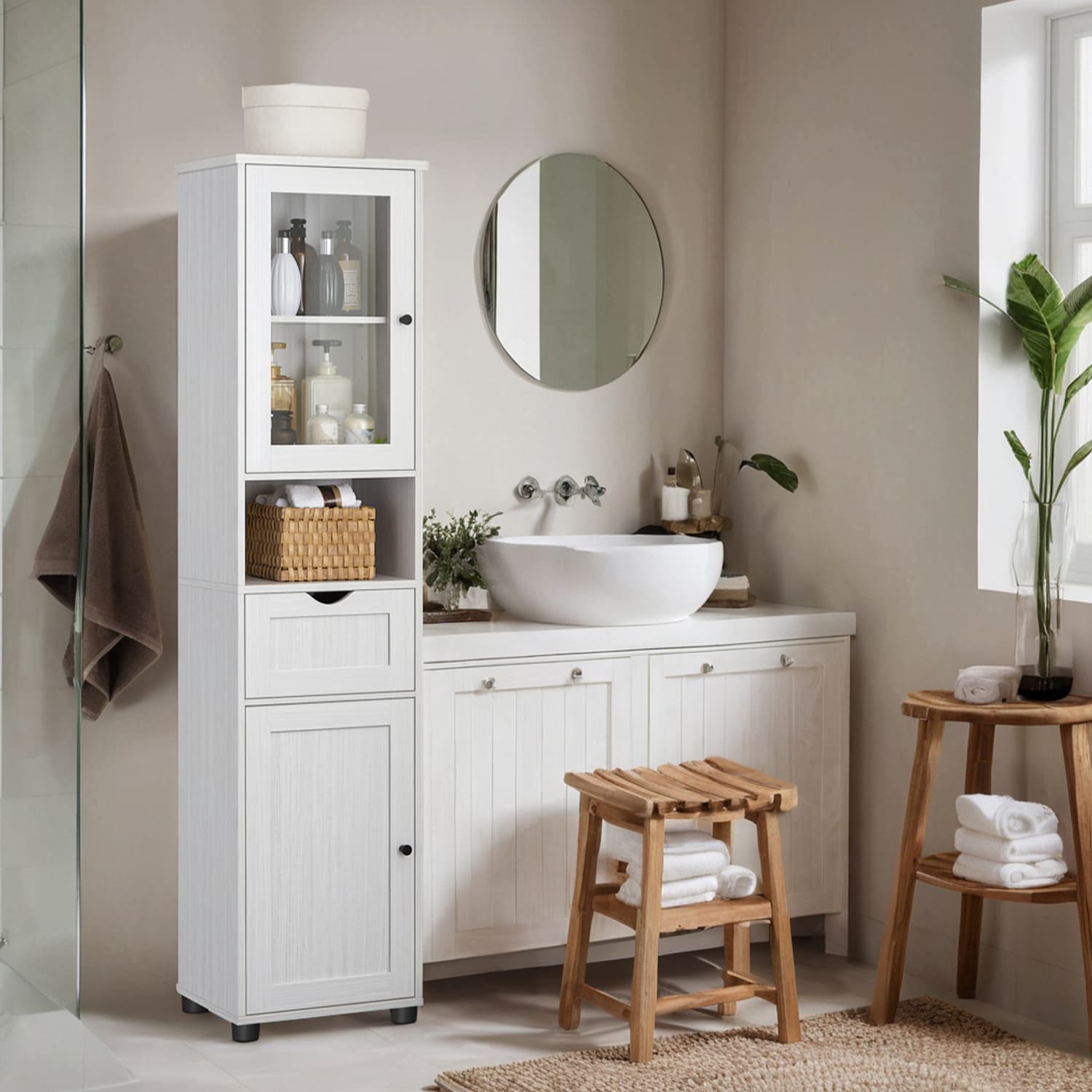 Bathroom cabinet, bathroom cabinet, high cupboard