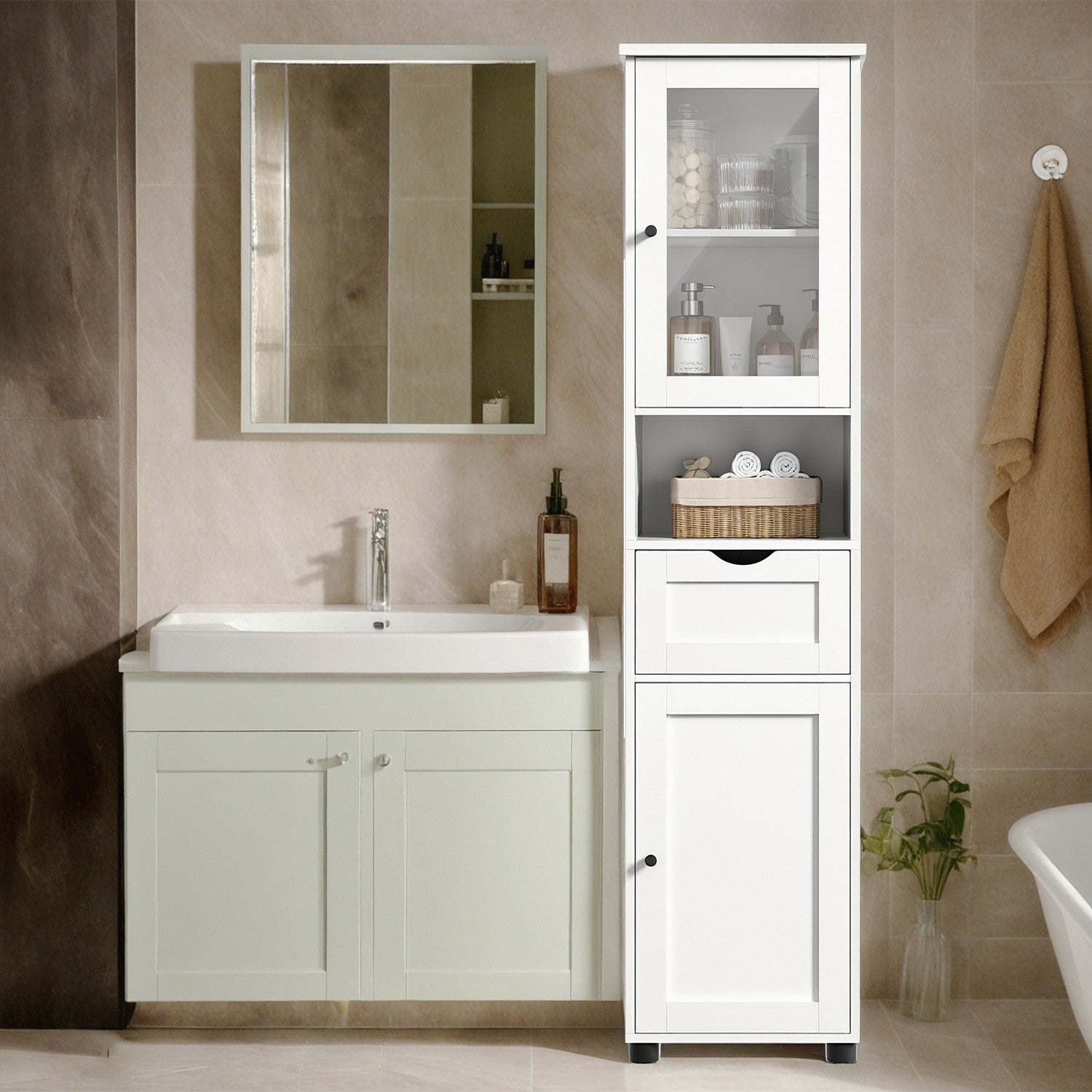 Bathroom cabinet, bathroom cabinet, high cupboard