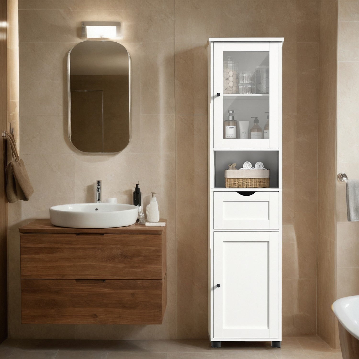 Bathroom cabinet, bathroom cabinet, high cupboard