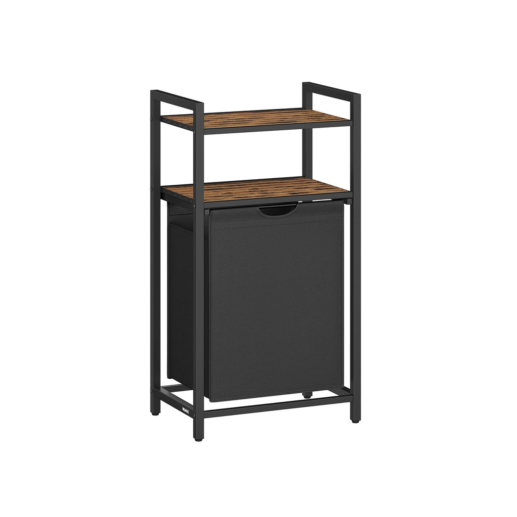 Laundry basket with 2 shelves 65 liters of vintage brown-black