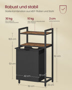Laundry basket with 2 shelves 65 liters of vintage brown-black
