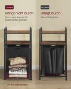Laundry basket with 2 shelves 65 liters of vintage brown-black