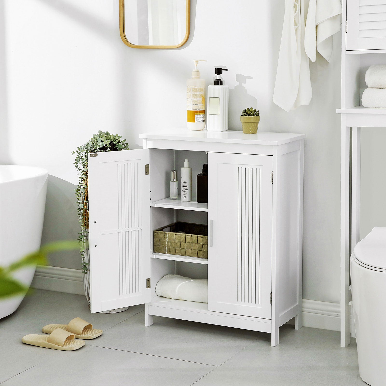 Bathroom furniture - Storage cupboard - 2 doors - 2 adjustable shelves - White