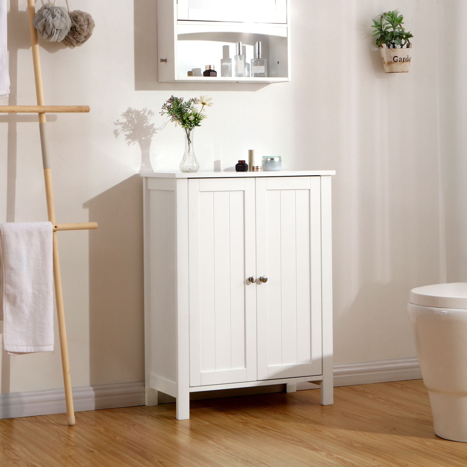 Bathroom cabinet - double door - adjustable shelves - white
