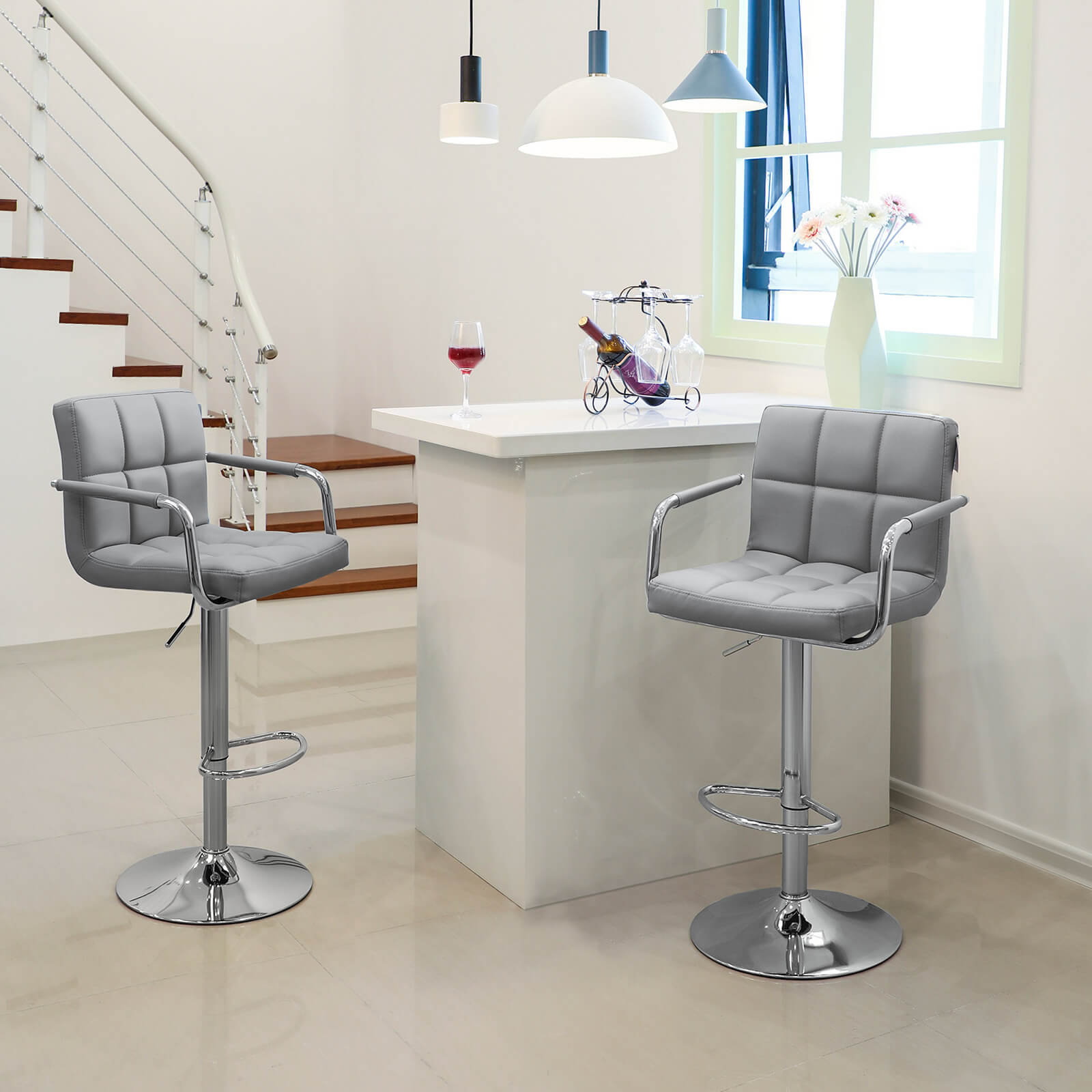 Bar stools - Set of 2 - with armrests - Gray