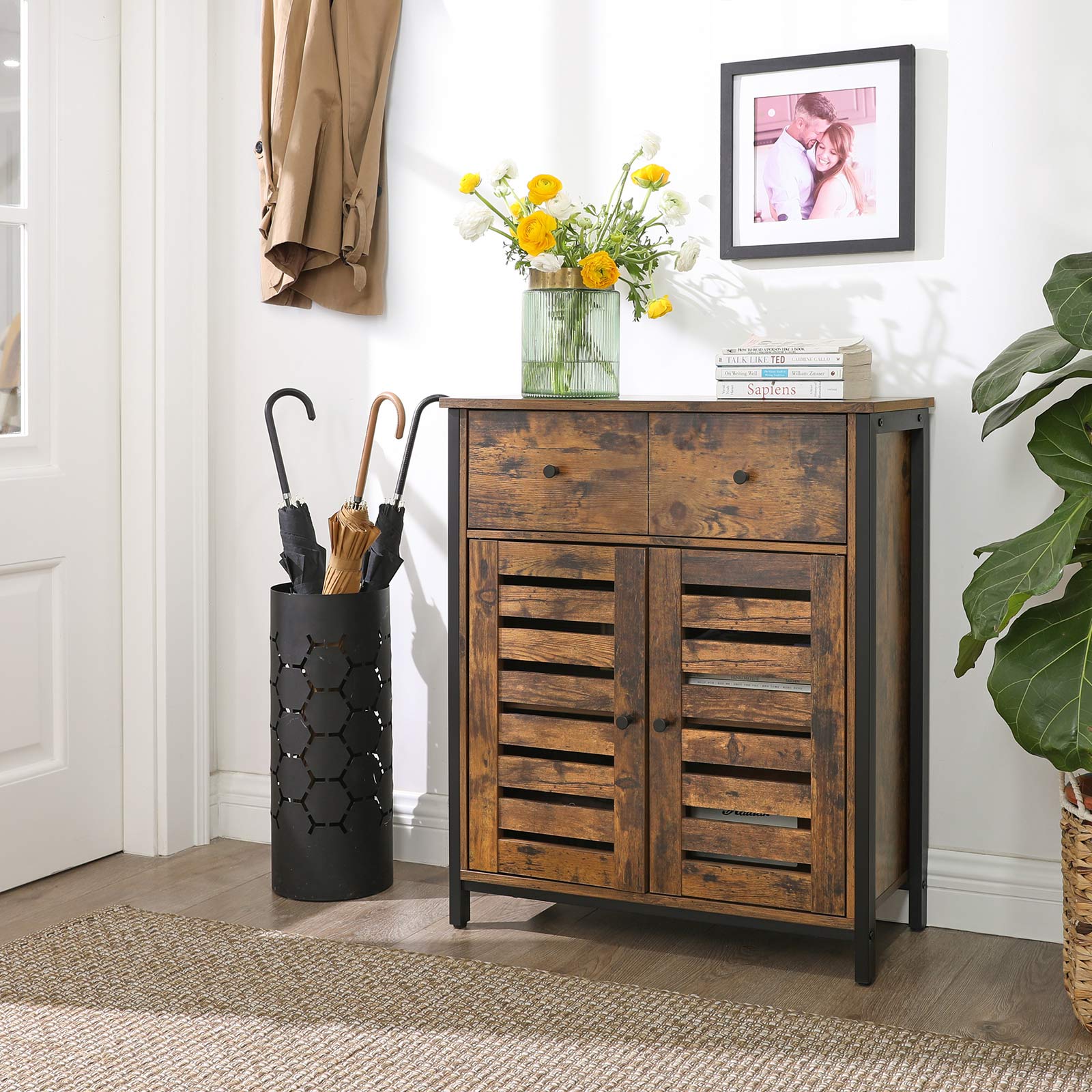 Side cupboard - sideboard cabinet - kitchen cupboard - bathroom cabinet - vintage brown/black
