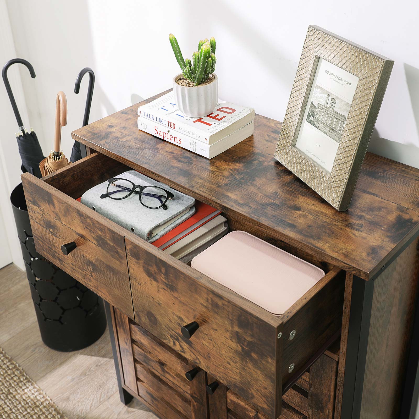 Side cupboard - sideboard cabinet - kitchen cupboard - bathroom cabinet - vintage brown/black