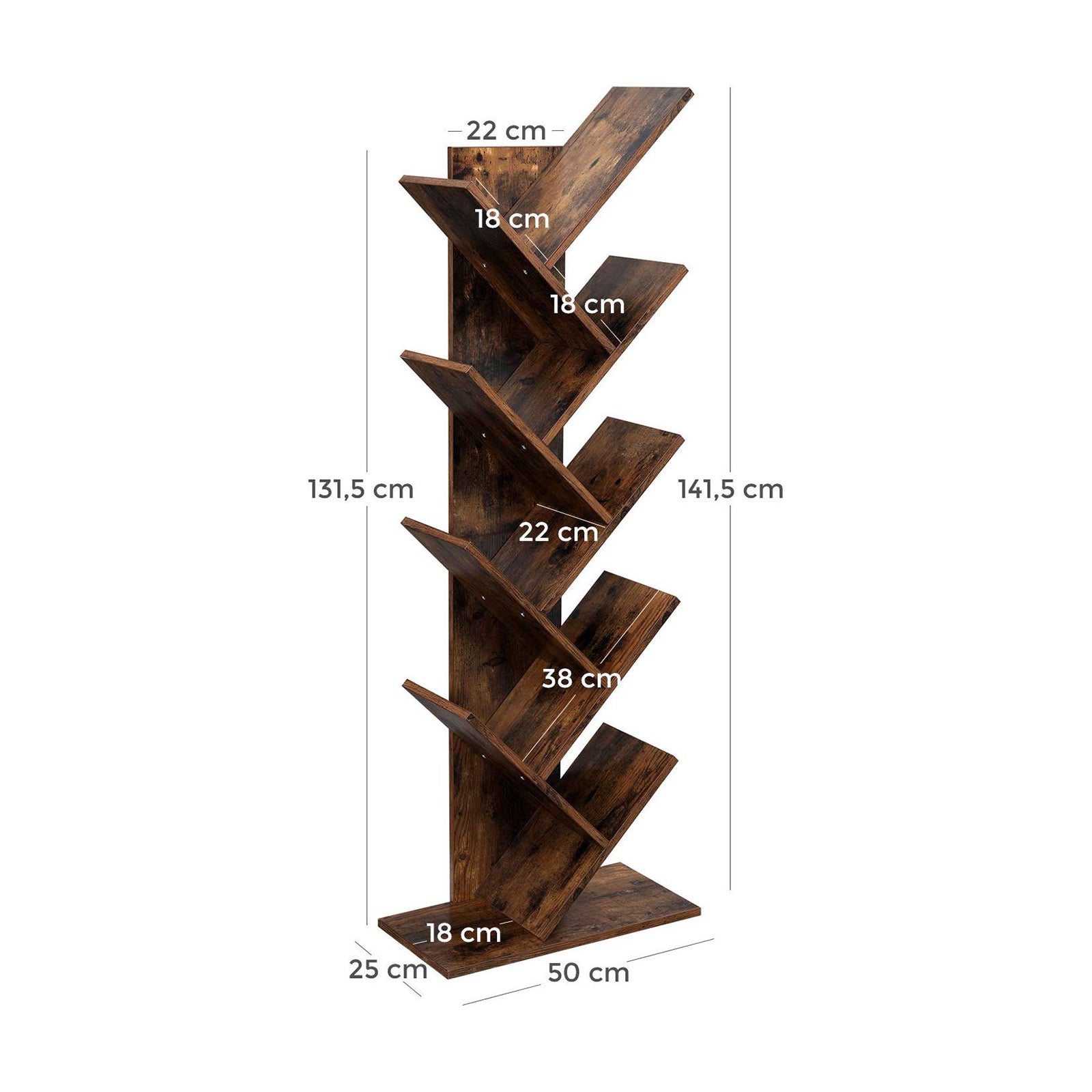 Bookcase - 8 levels - Standing plank - Book rack - Brown