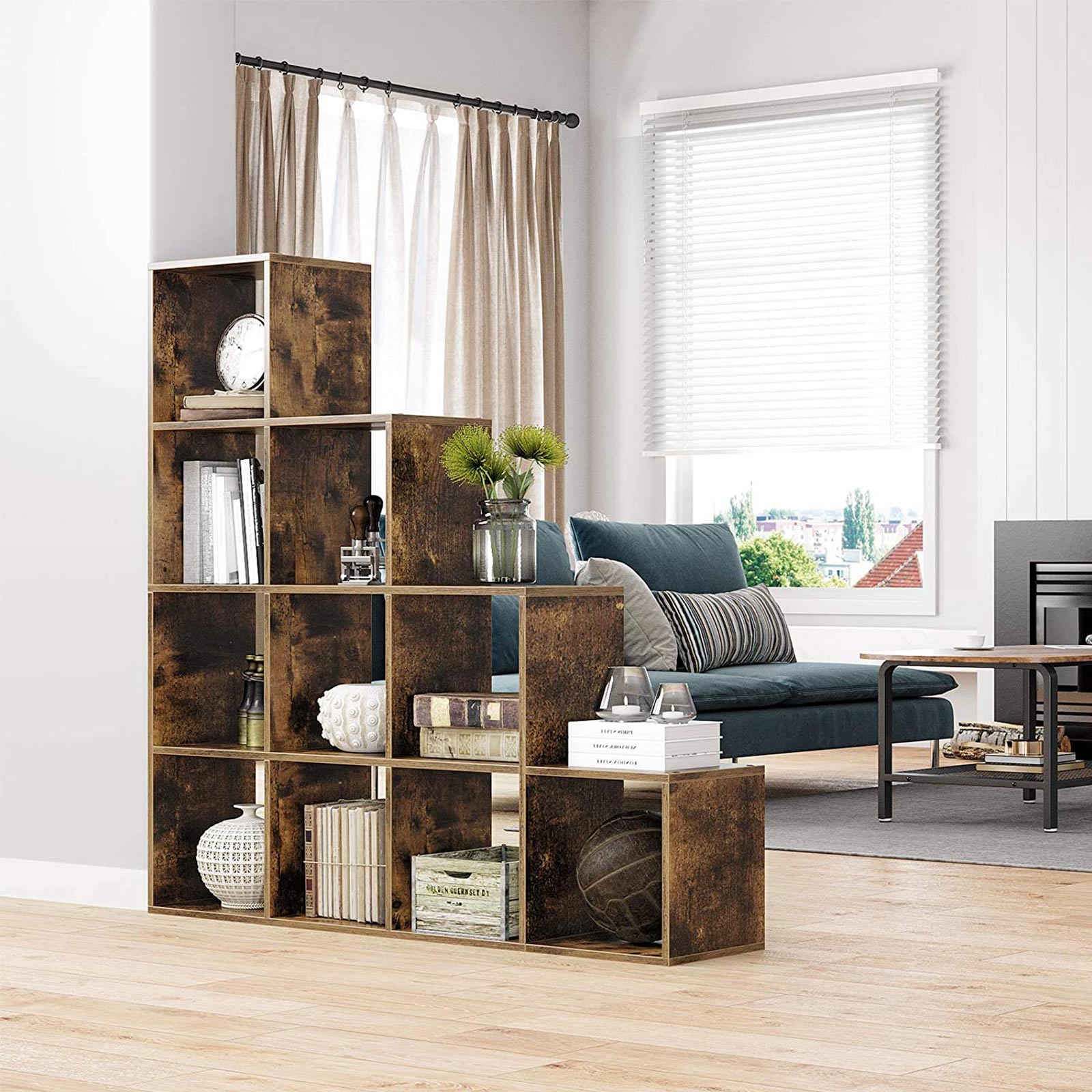 Bookcase - Storage cupboard with 10 shelves - Dark brown - Vintage design