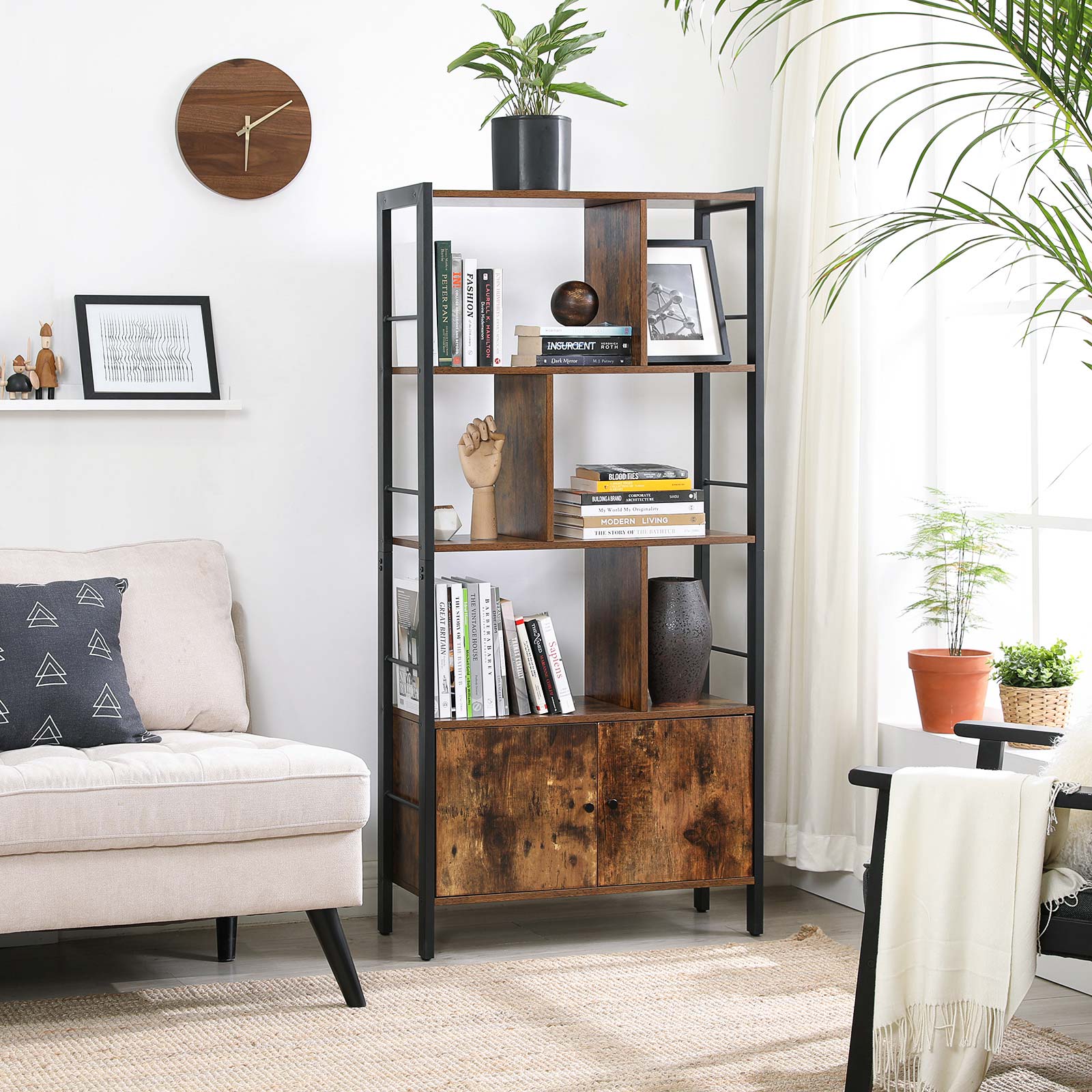 Bookcase - Living room cabinet - Storage cabinet - Standing rack - Vintage Brown/Black