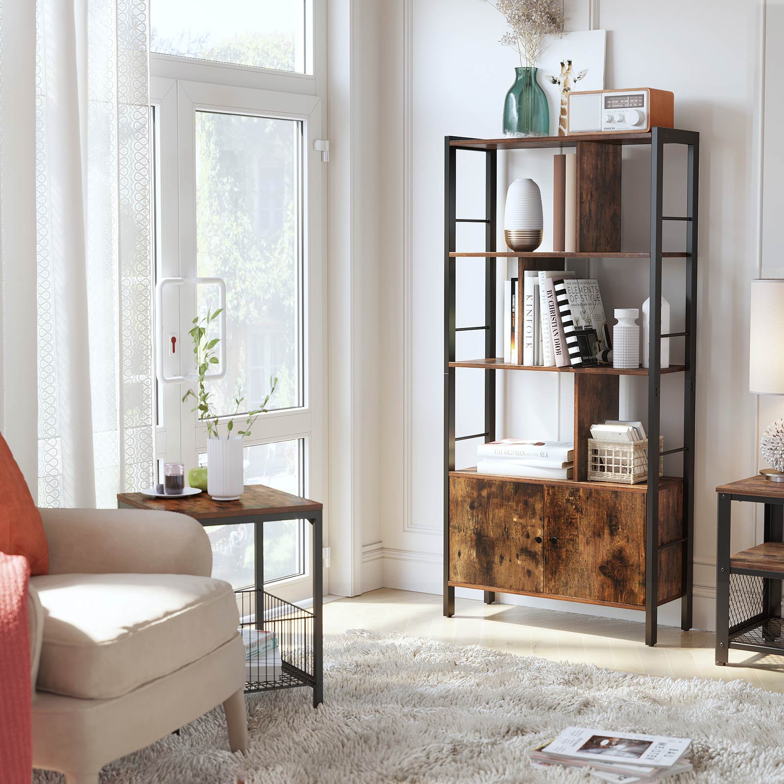 Bookcase - Living room cabinet - Storage cabinet - Standing rack - Vintage Brown/Black