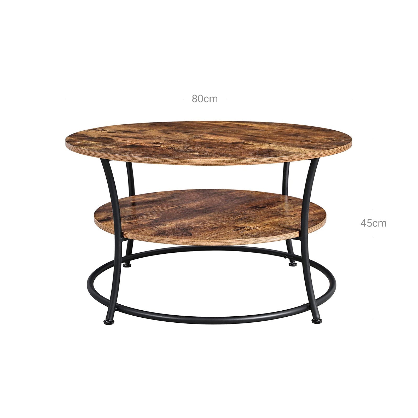 Coffee table - Round side table with 2 shelves - Metal frame