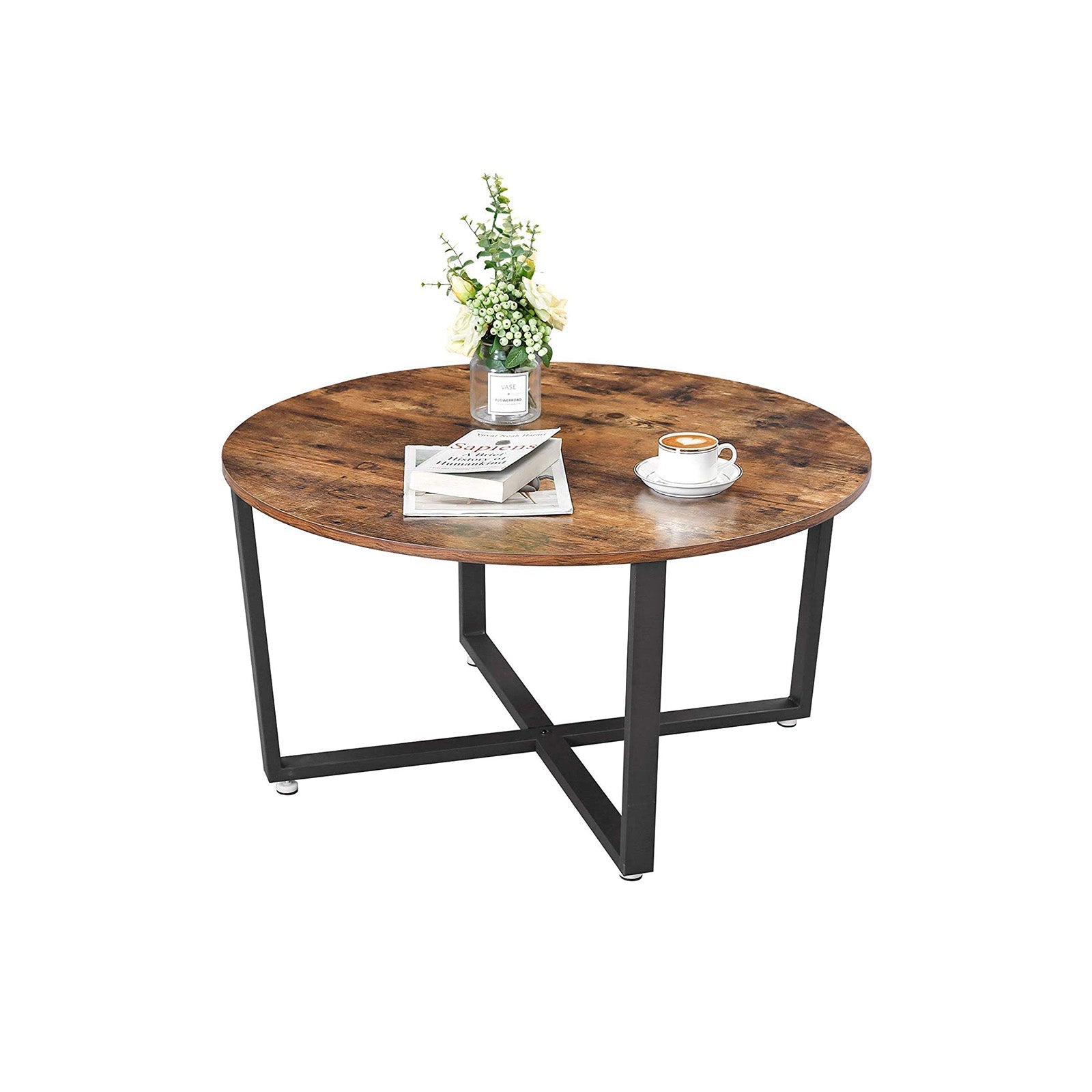 Coffee table - Bank table - Round - Steel frame - Brown
