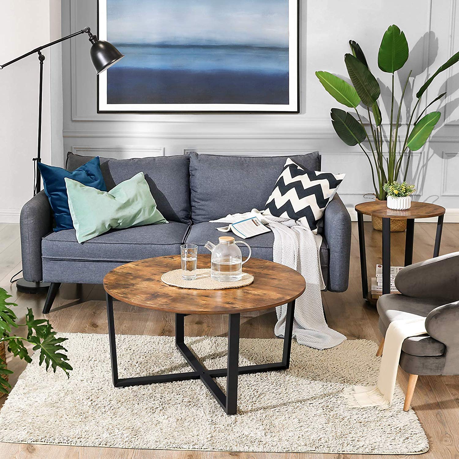 Coffee table - Bank table - Round - Steel frame - Brown