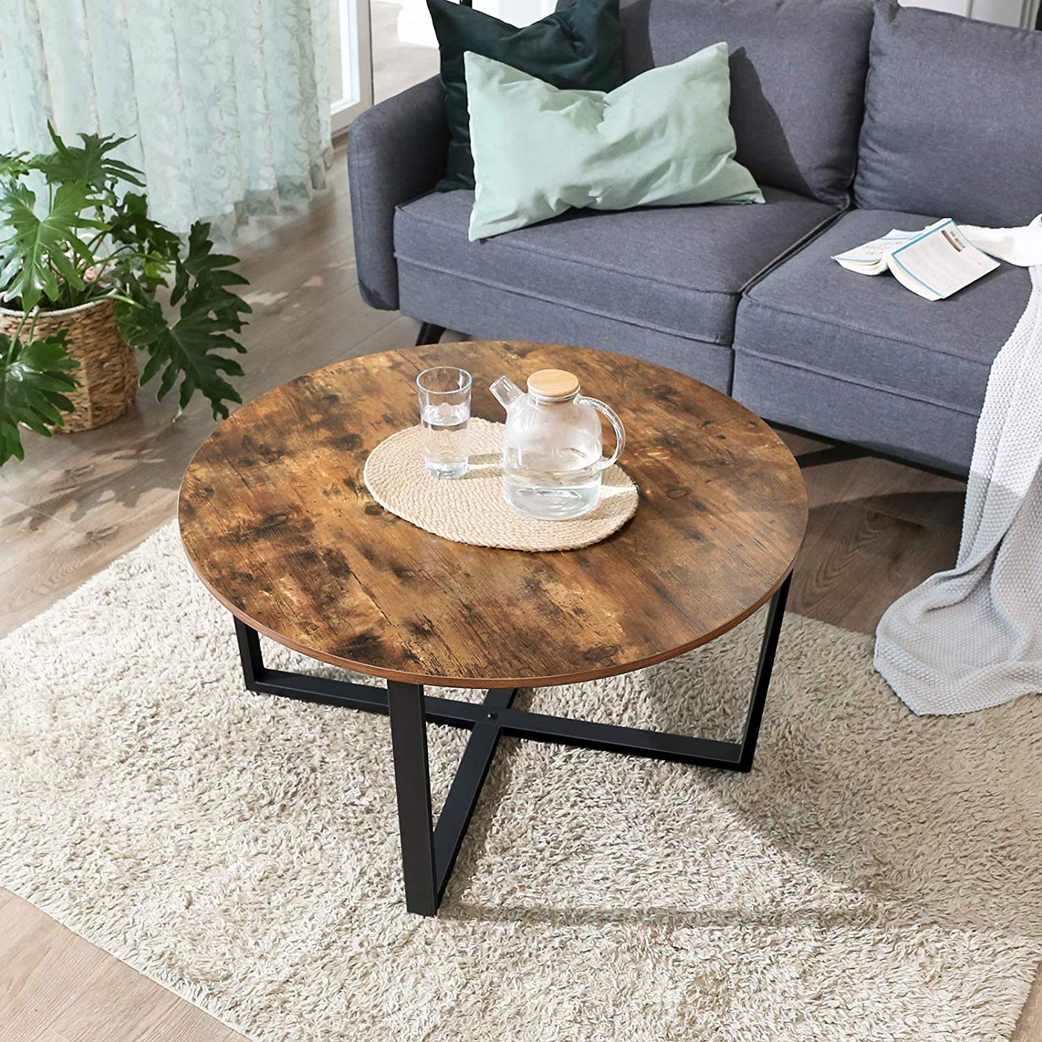 Coffee table - Bank table - Round - Steel frame - Brown
