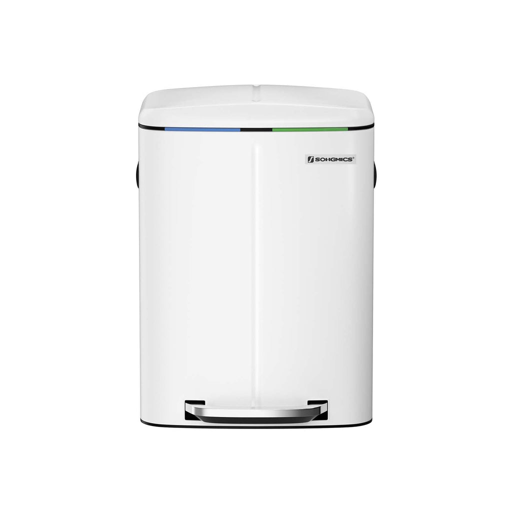 Waste bin - 2 compartments - 2 x 20 l - metal with pedal - 40 l - white