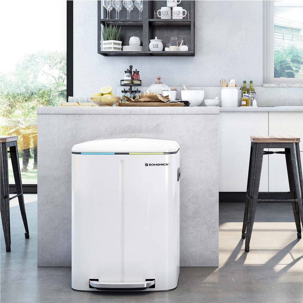 Waste bin - 2 compartments - 2 x 20 l - metal with pedal - 40 l - white