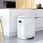Waste bin - 2 compartments - 2 x 20 l - metal with pedal - 40 l - white